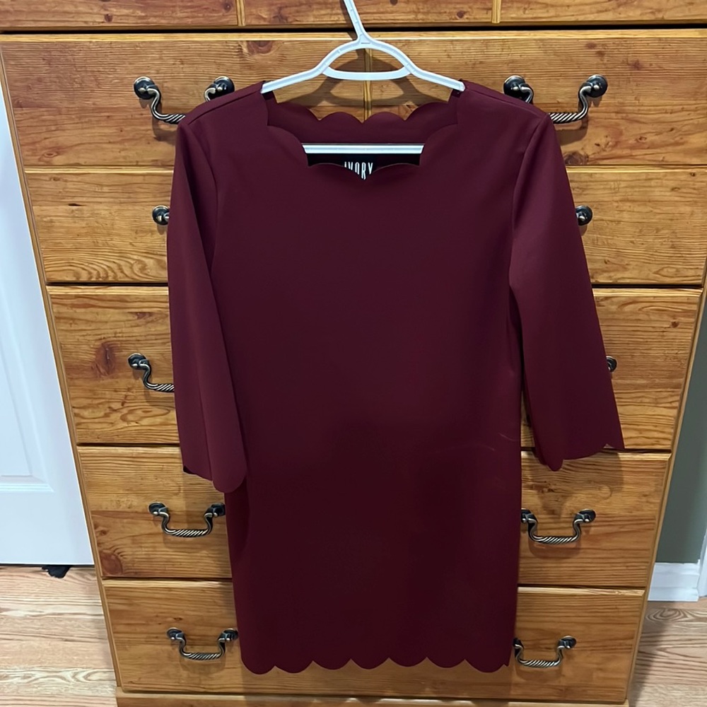 Burgundy Long Sleeve Short Dress